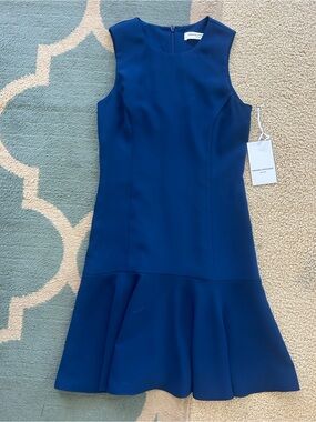 Amanda Uprichard   Drop Waist Flounce Dress in Navy Blue